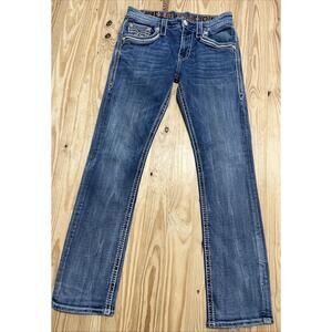 Rock Revival Jeans "Peyron" White Wire Stitching Straight Sz 32